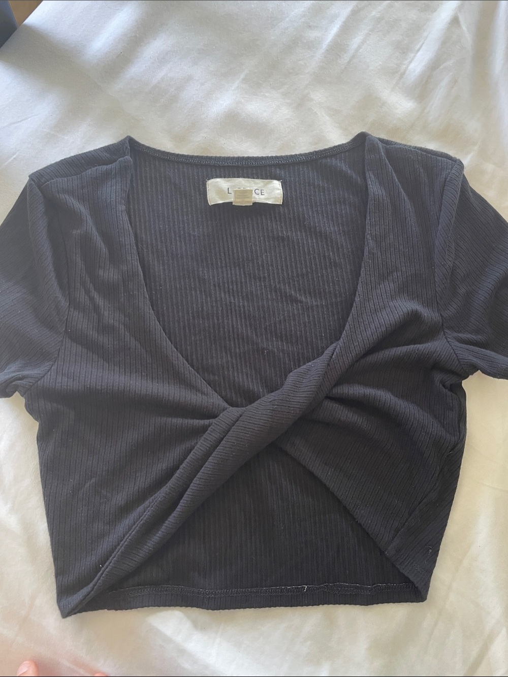 l*space Black Ribbed Twist-Front Crop Top
